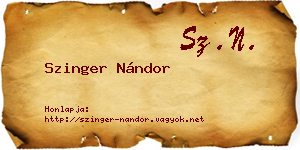 Szinger Nándor névjegykártya